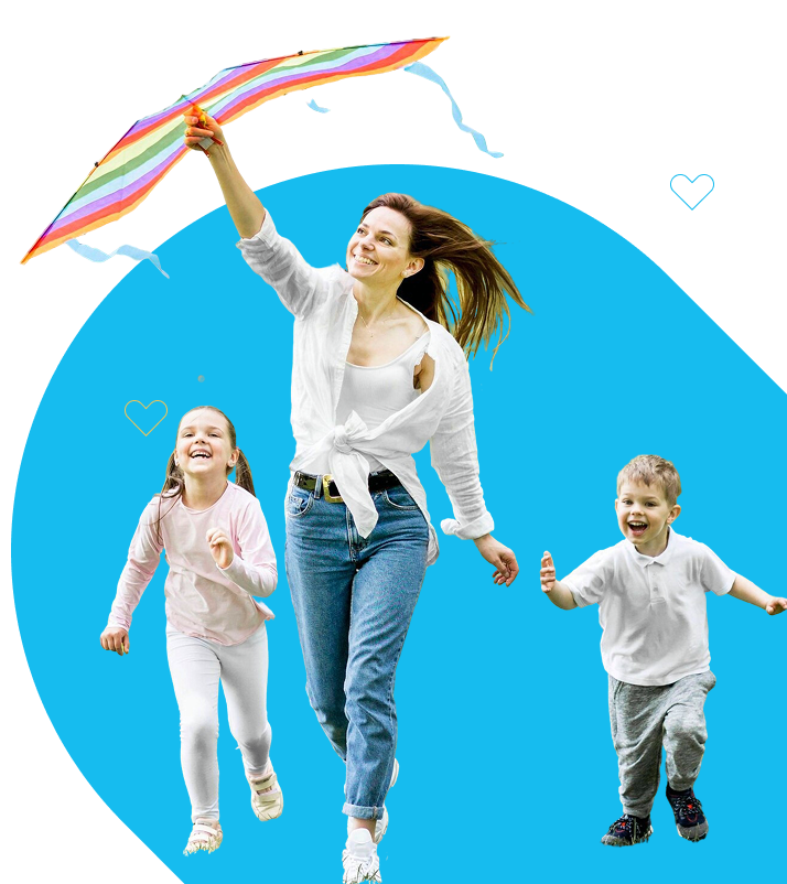 family running with kite